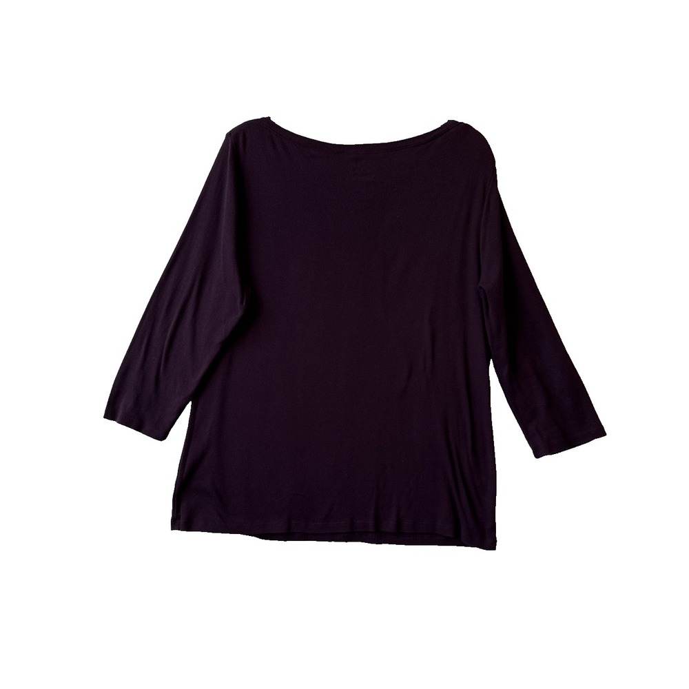 Croft & Barrow Deep Purple Floral Sequins 3/4 Sleeves Cotton Top L Boho Chic Art - Picture 2 of 7
